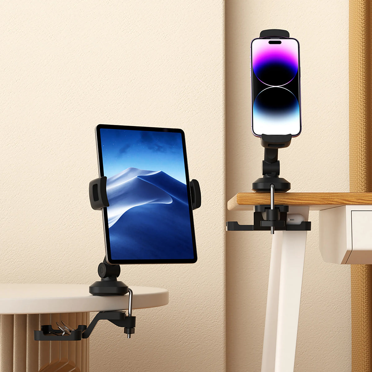 Holder til mobiltelefon & tablet FLEXMOBI III i sort med bordbeslag fra hjh OFFICE