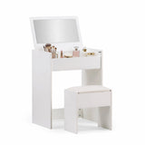 Hvidt Glamdesk makeup-spejl med matchende skammel og integreret opbevaringsrum til kosmetik fra hjh LIVING