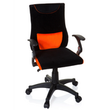 Sort-orange Drejestol til børn KIDDY PRO AL med lændepude og femhjulet fodkryds fra hjh OFFICE – 360-graders visning (forfra 20°)