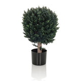 Grøn Kunstige plante BUXUS formet som et kugleformet træ med sort potte fra hjh OFFICE – 360-graders visning (forfra 0°)