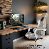 Spillestol GAMEBREAKER W03 i grå og hvid med hvide detaljer og armlæn fra MyBuero
