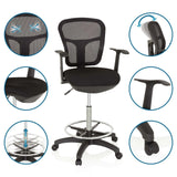 Sort diskstol TOP WORK 108 med netryg, fodring og hjul fra hjh OFFICE