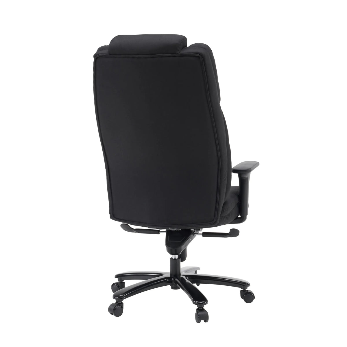 Bagsiden af den sorte XXL Pullmann Gen2 drejestol med stofbetræk og fem hjul fra hjh OFFICE