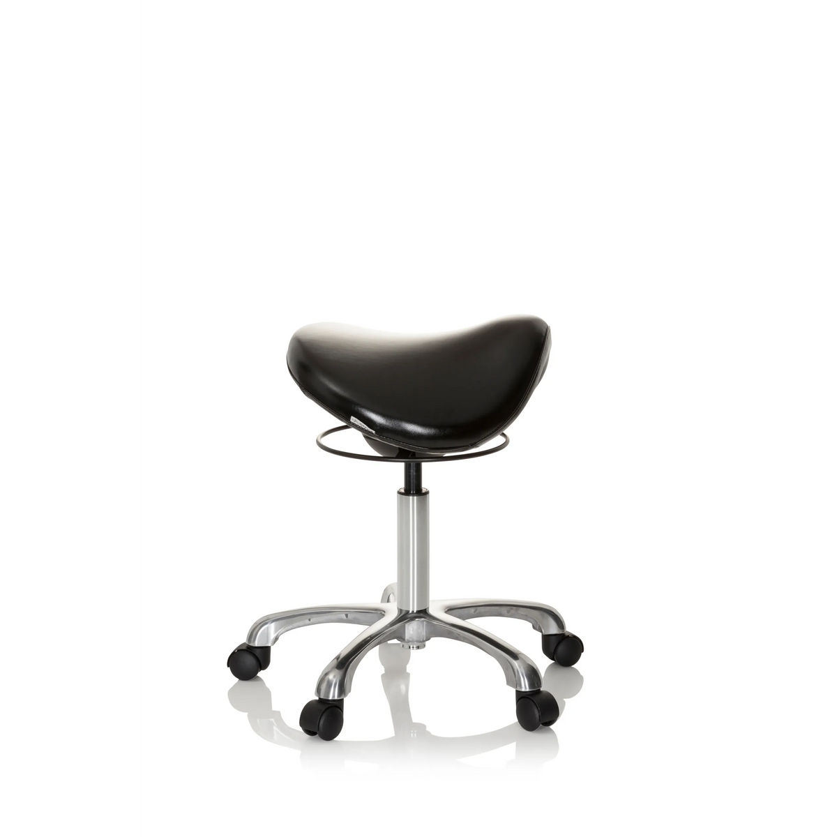Sort Sadelskammel ORTHO SIT med fodkryds og fem hjul fra hjh OFFICE – 360-graders visning (sideprofil 80°)