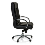 Sort drejestol XXL F 400 i læder med stjernefod og fem hjul fra hjh OFFICE – 360-graders visning (sideprofil 80°)