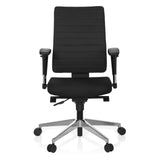 Sort Professionel kontorstol PRO-TEC 350 med armlæn og sølvfarvet femstjernet fodkryds med hjul fra hjh OFFICE – 360-graders visning (forfra 0°)