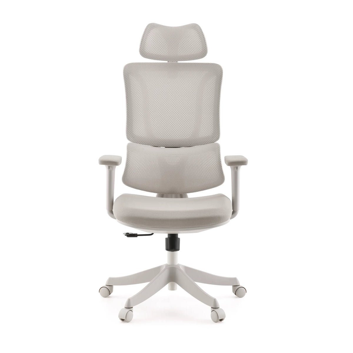 Beige Home Office kontorstol Ergomy Colore med netryg og femhjulet fodkryds fra MyBuero – 360-graders visning (forfra 0°)