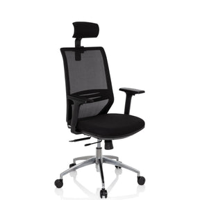 Profi-Bürostuhl PROFONDO PRO in Schwarz mit Netzrückenlehne, Kopfstütze und silbernem Fußkreuz von hjh OFFICE