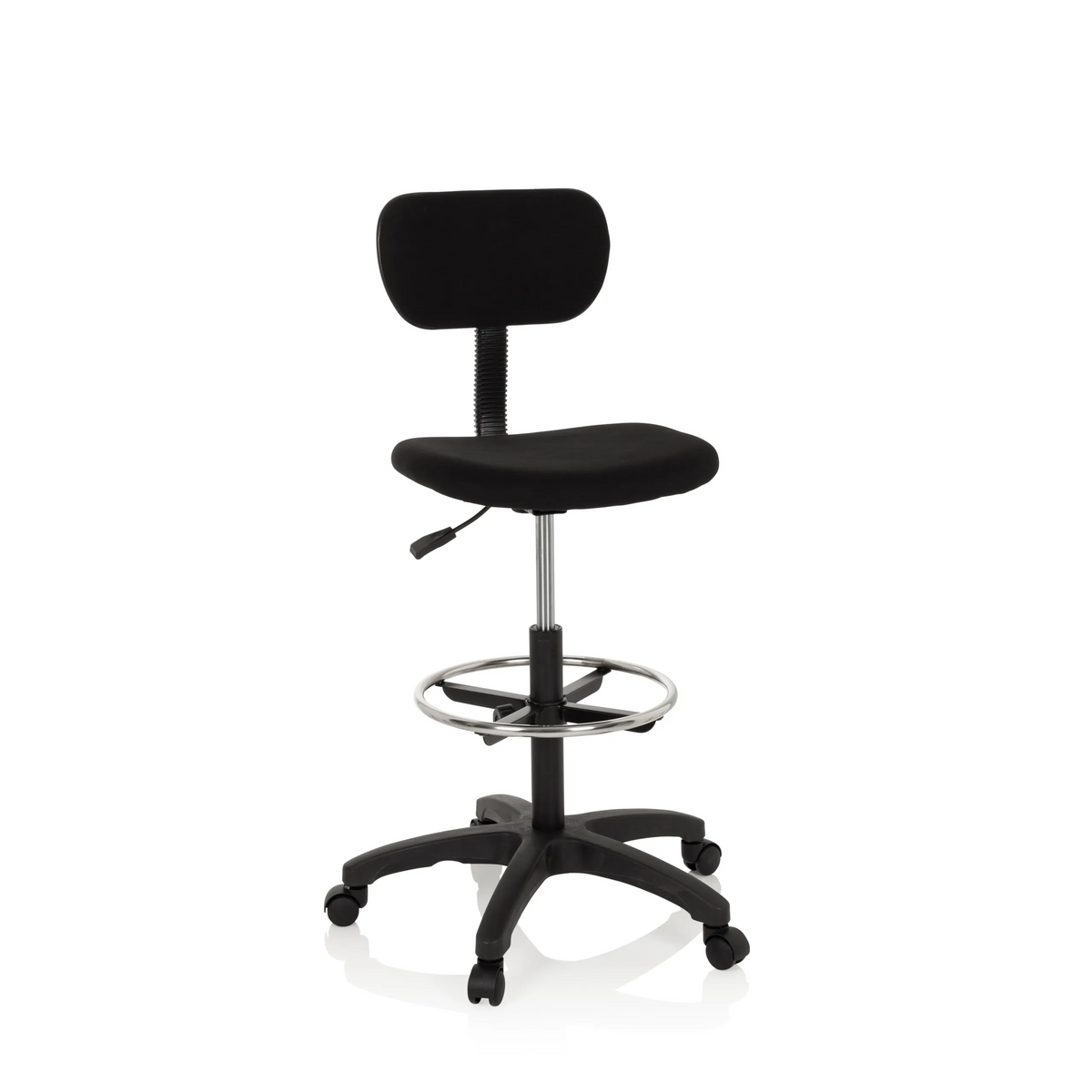 Sort Diskstol TOP WORK 05 med fodring og femstjernet fodkryds med hjul fra hjh OFFICE – 360-graders visning (forfra 20°)