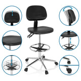 Justerbare funktioner på Diskstol TOP WORK 24 I i sort med fodring og hjul fra hjh OFFICE