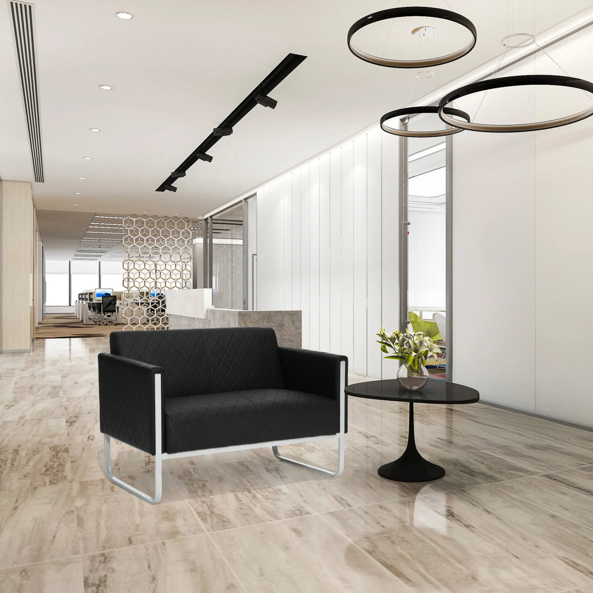 Sort Loungesofa ARUBA STEP som topersoners sofa med sølvfarvet stel fra hjh OFFICE