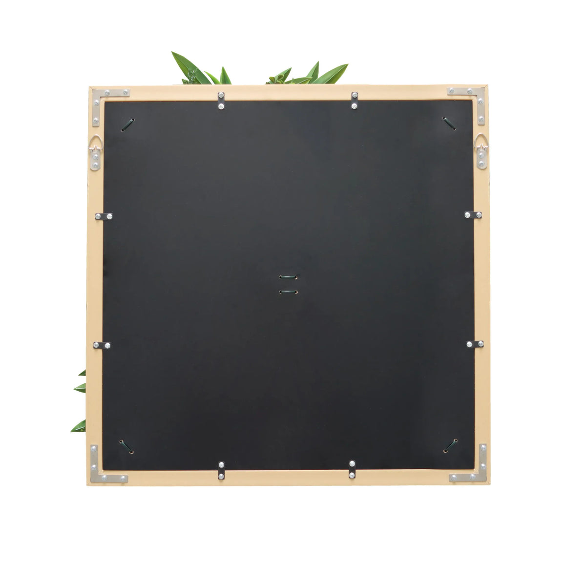 Bagside af den kvadratiske Plantemåtte LEAFLUXE WALL 1 i sort med metalbeslag fra hjh LIVING