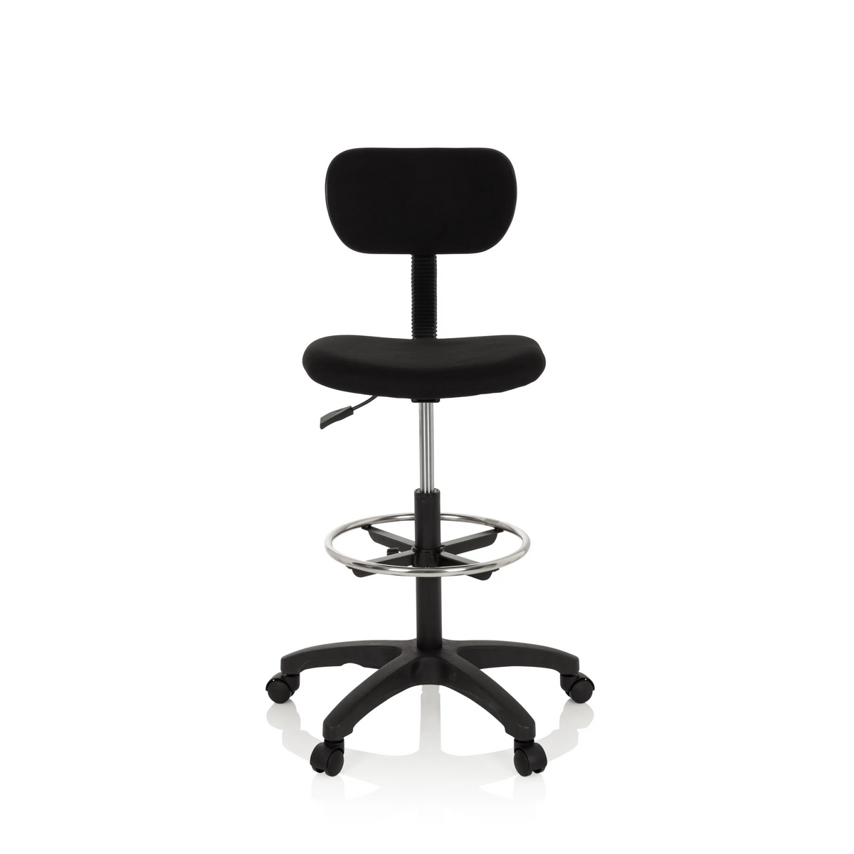 Sort Diskstol TOP WORK 05 med fodring og femstjernet fodkryds med hjul fra hjh OFFICE – 360-graders visning (forfra 0°)