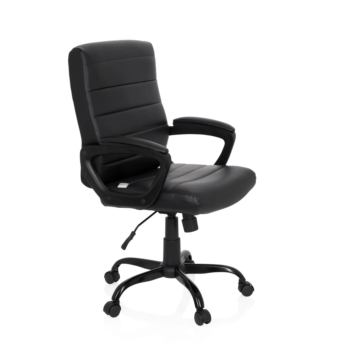 Sort Home Office chefstol ERGOSMOOTH BIG med quiltet polstring og femhjulet fodkryds fra hjh OFFICE – 360-graders visning (skråt forfra 60°)
