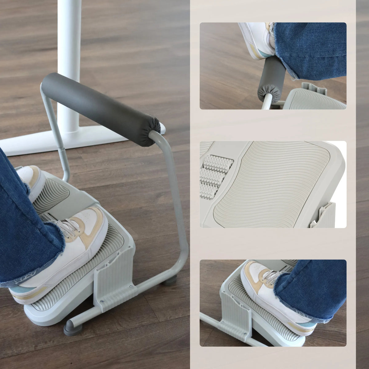 PODI FMW fodstøtte i lysegrå med skridsikkert profil og en polstret massagerulle fra hjh OFFICE