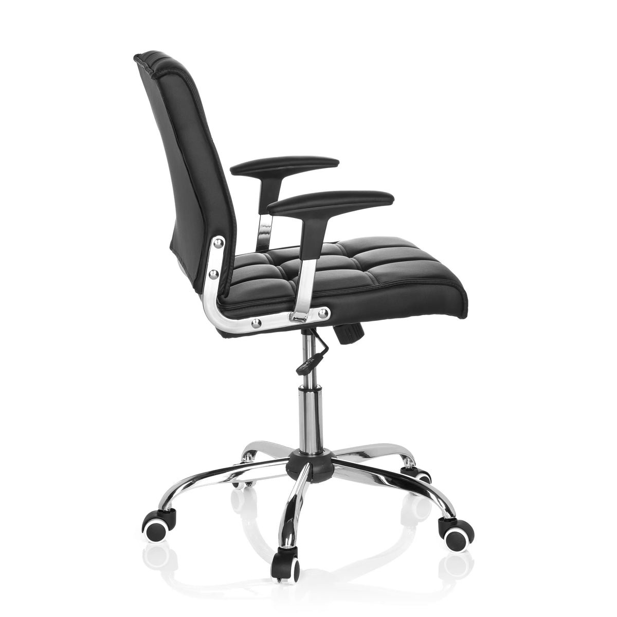 Sort Home Office kontorstol ERNESTO med quiltet polstring og femhjulet fodkryds fra hjh OFFICE – 360-graders visning (sideprofil 100°)
