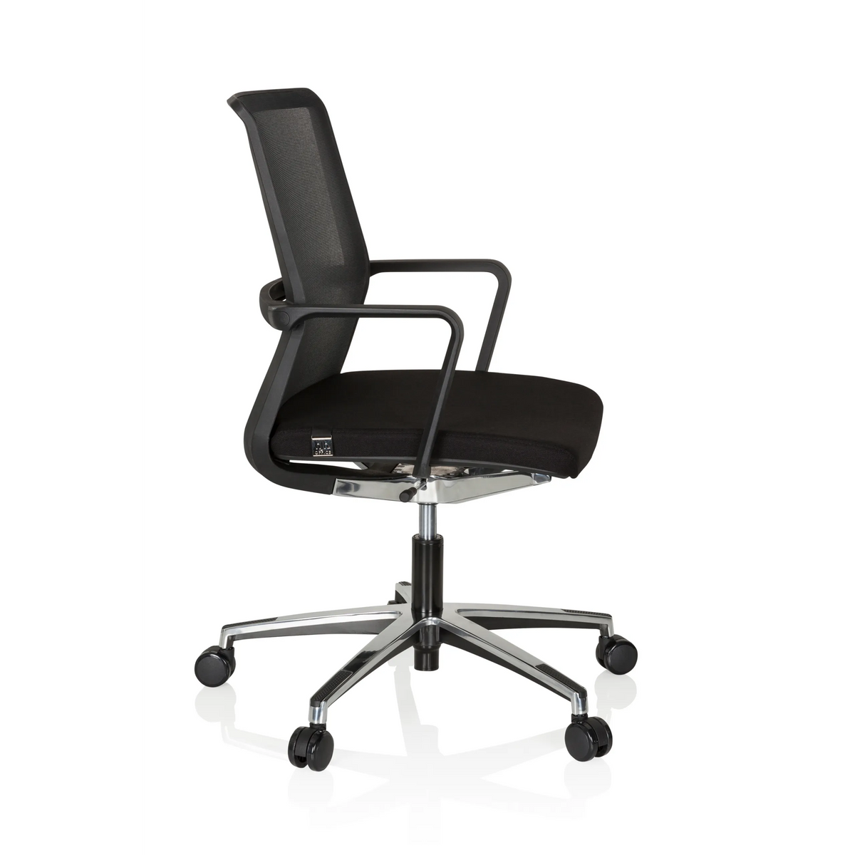 Sort Professionel kontorstol MOVE-TEC NET 3D med netryg og femhjulet fodkryds fra hjh OFFICE – 360-graders visning (sideprofil 80°)