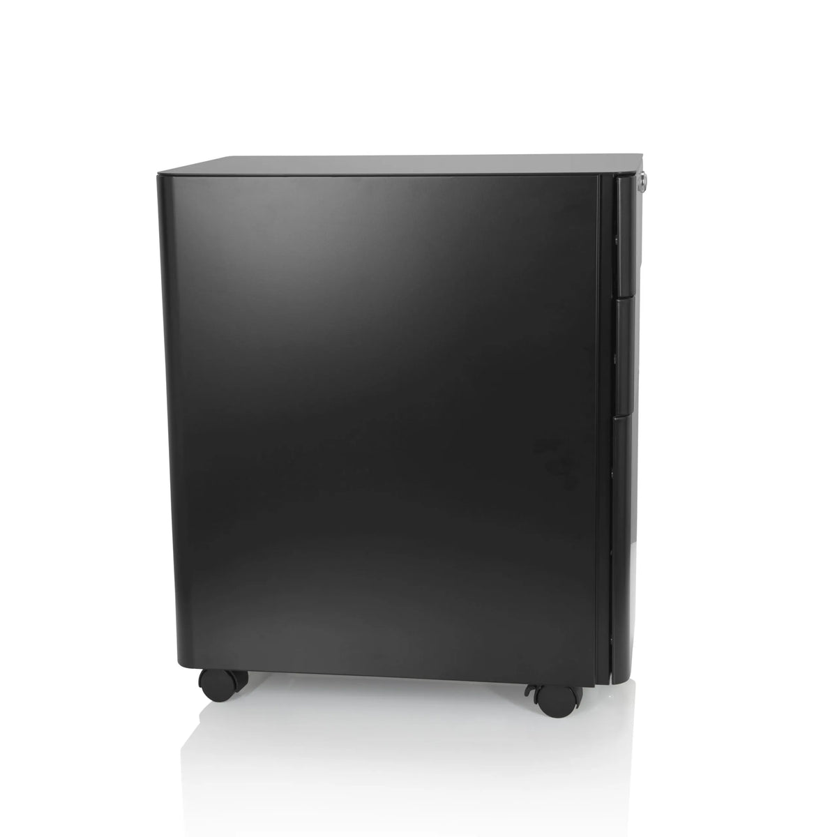 Sort metal rullecontainer COLOR I med tre skuffer og fire hjul fra hjh OFFICE – 360-graders visning (sideprofil 80°)