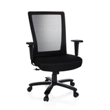 Sort drejestol XXL EXTENDER med netryg og femhjulet fodkryds fra hjh OFFICE – 360-graders visning (forfra 20°)