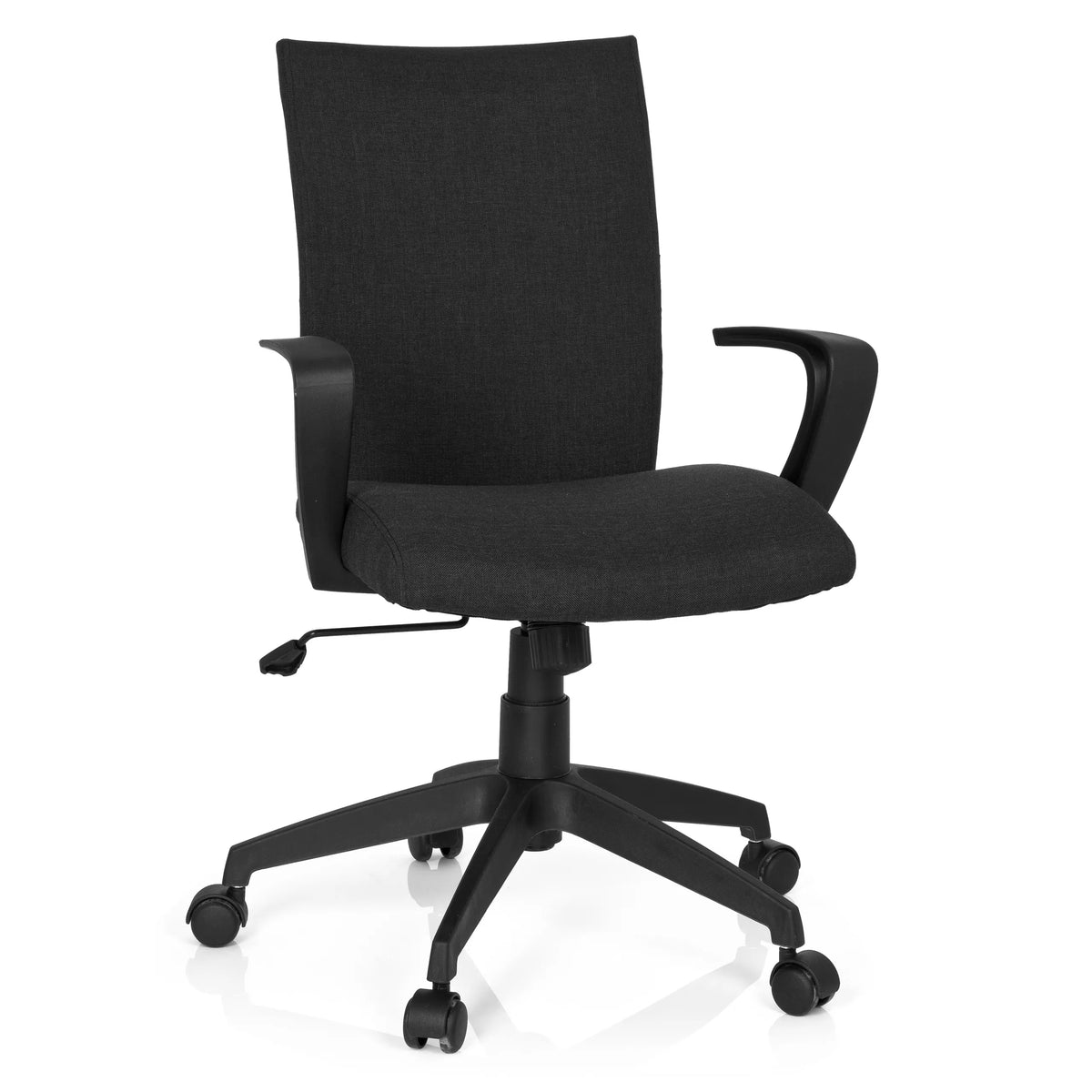 Sort Home Office kontorstol SOFT med armlæn og femhjulet fodkryds fra hjh OFFICE – 360-graders visning (forfra 20°)