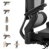 Flerjusterbar armlæn på den professionelle kontorstol Ergo U2 Pro3 med skematiske funktionsgrafikker fra hjh OFFICE