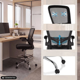 Diskstol VENDO WORK i sort med detaljebilleder af ryglænet og hjulene fra hjh OFFICE (AI-genereret billede)