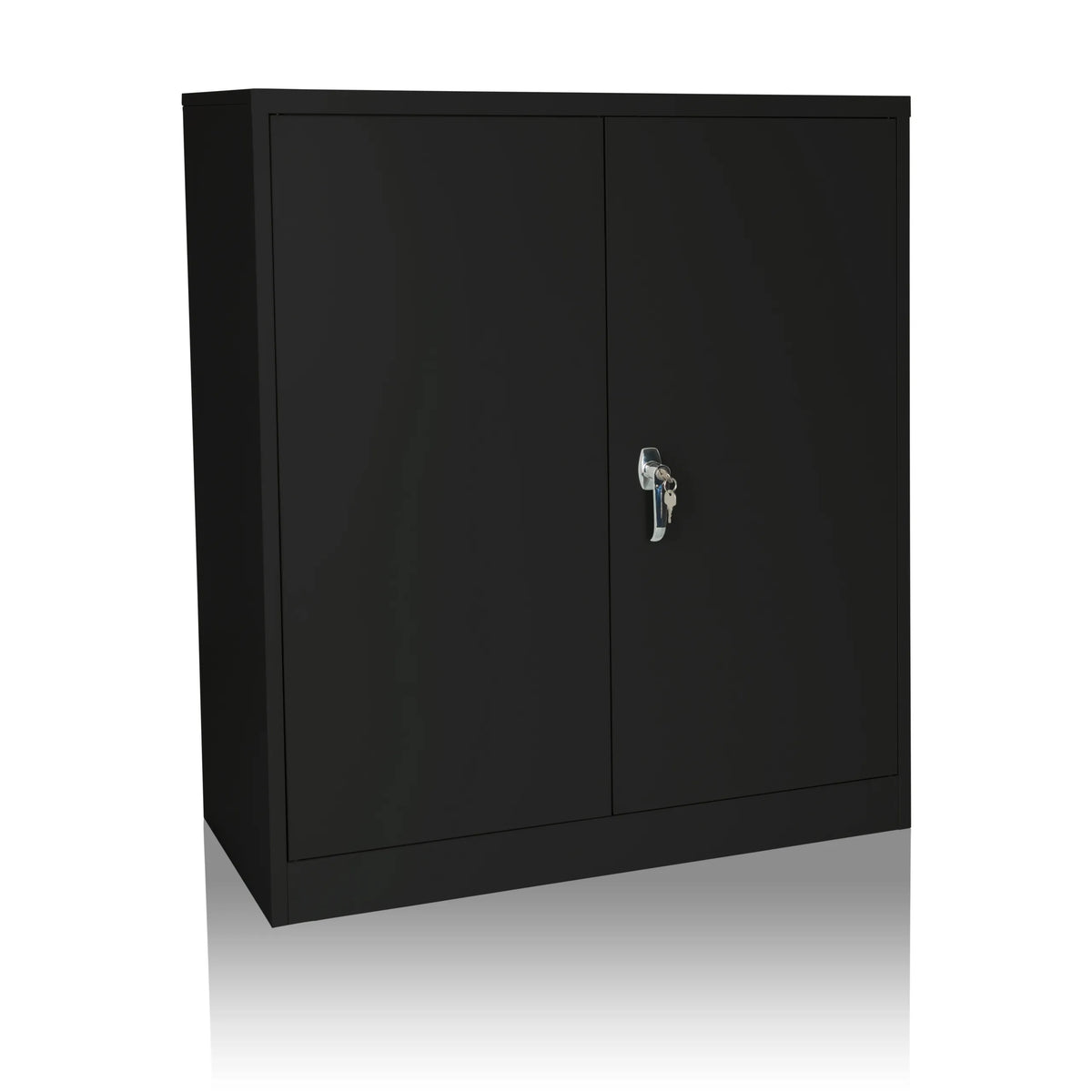 Schwarzer Aktenschrank COLOR AS 105 mit zwei Türen und einem silberfarbenen Griff von hjh OFFICE – 360-Grad-Ansicht (Frontansicht 15°)
