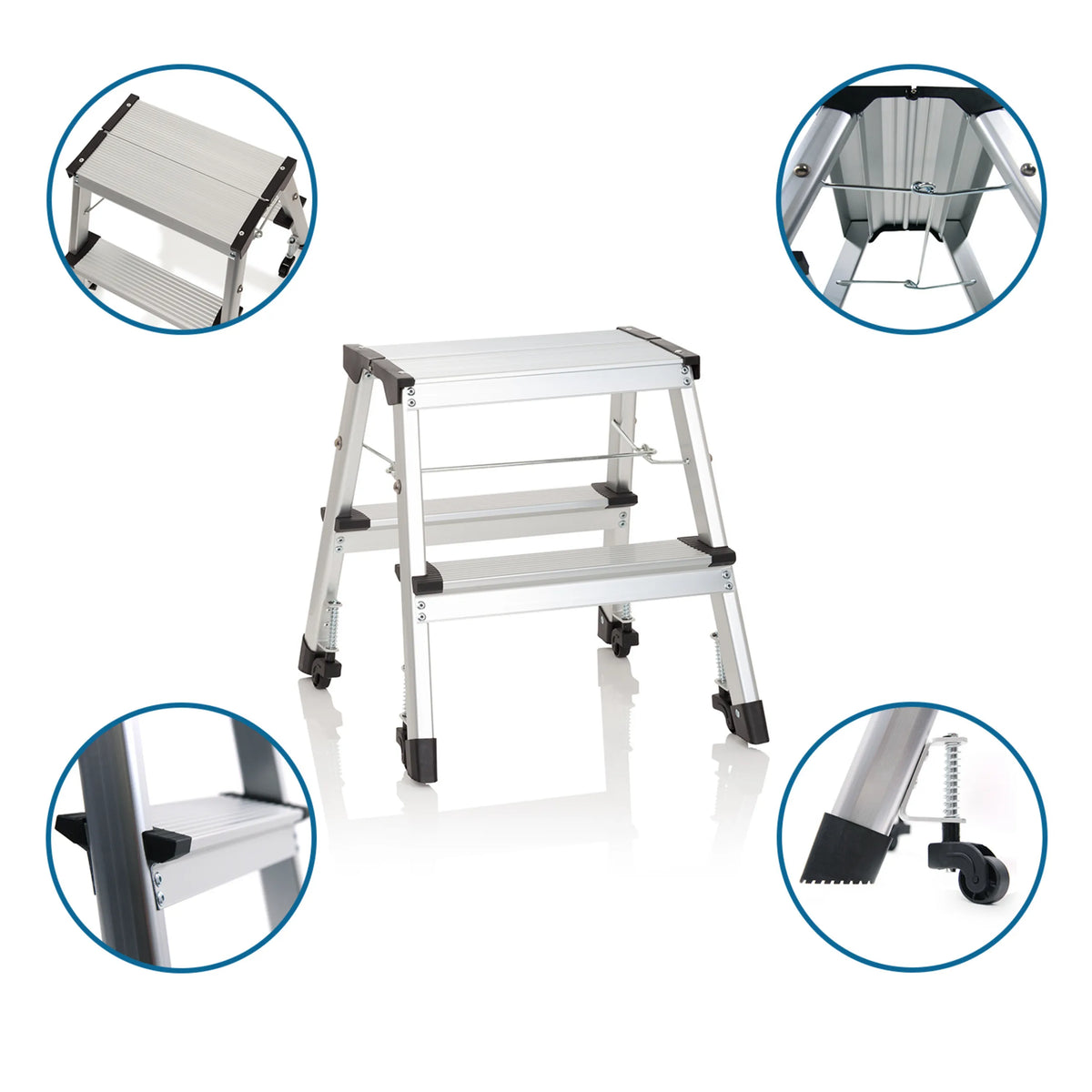 To-trins Foldestige SOLID VI i aluminium med hjul og sikkerhedslås fra hjh OFFICE