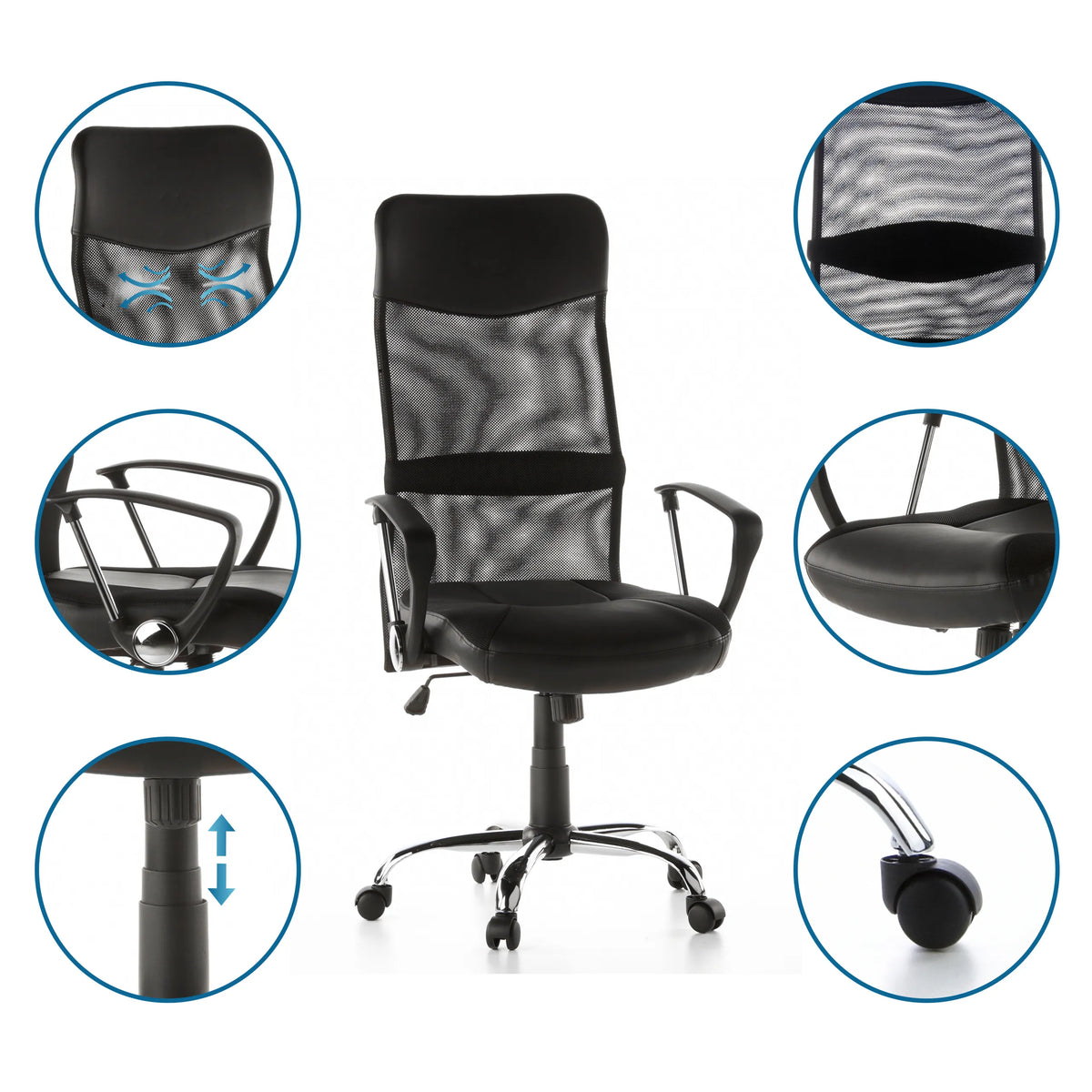 Home Office chefstol STRYKA i kunstlæder og mesh med detaljevisninger fra hjh OFFICE