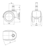 Teknisk tegning af stolehjul 5x ROLO EASY 10mm/50mm med en diameter på 50 mm fra hjh OFFICE