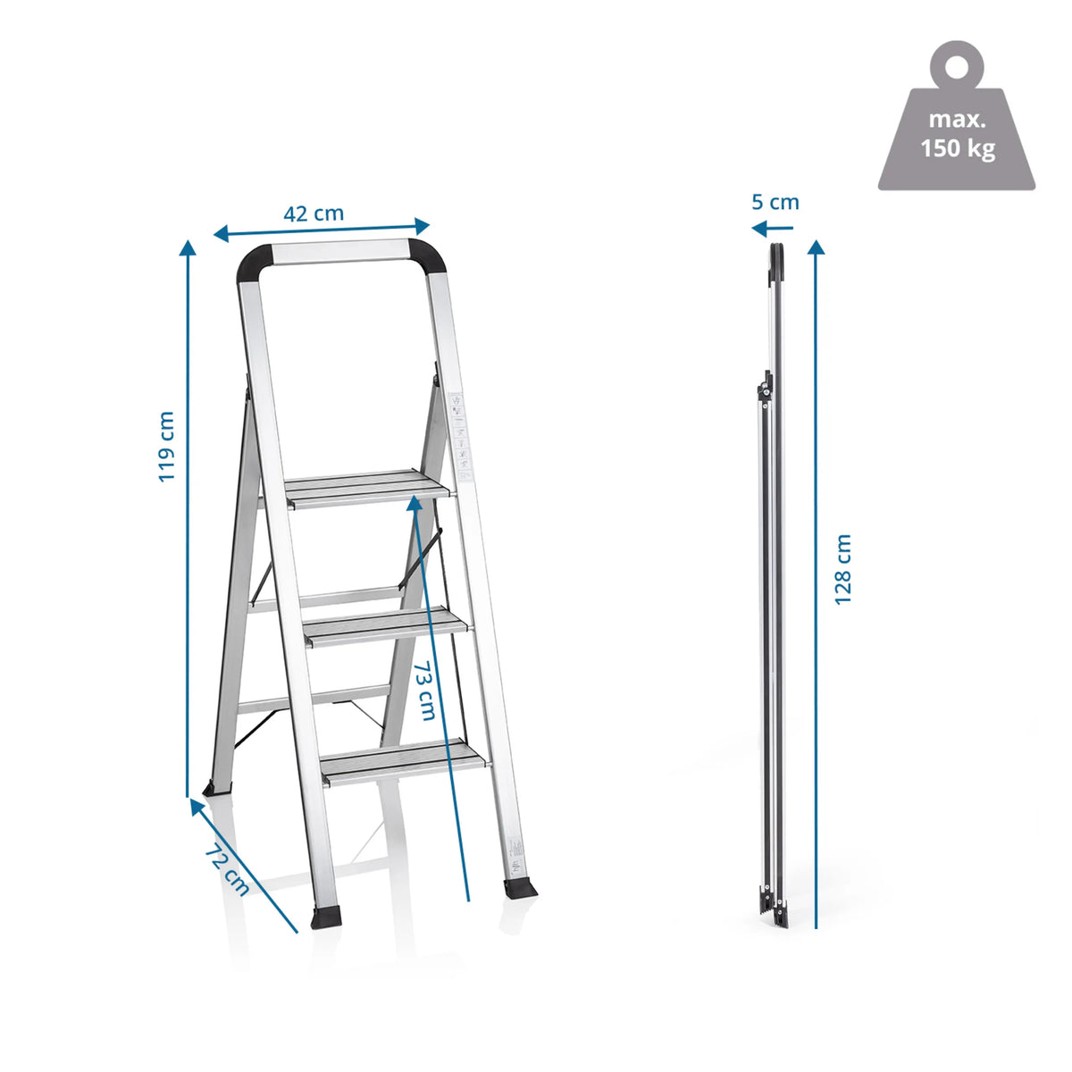 Måltegning af Foldestige SOLID V med en højde på 119 cm og 42 cm bredde fra hjh OFFICE