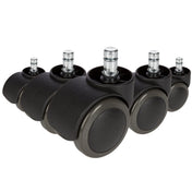 Fem sorte 5x ROLO 10mm/50mm Stolehjul til hårde gulve med sølvfarvede bolte fra hjh OFFICE