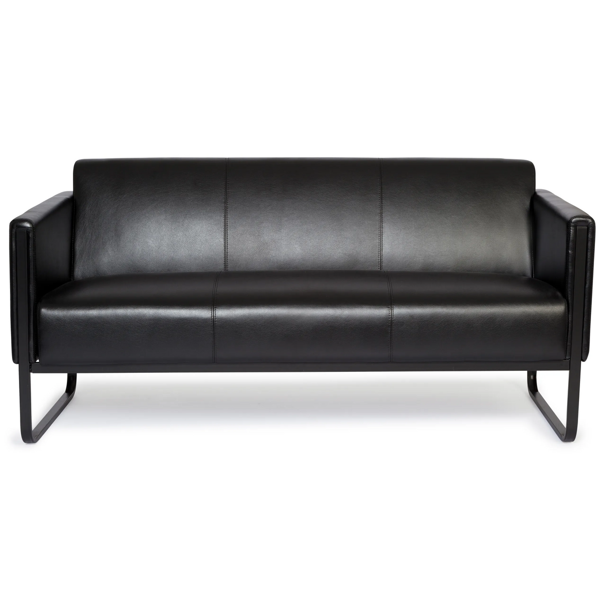 Sort Loungesofa BALI BLACK som trepersoners sofa med armlæn og metalstel fra hjh OFFICE – 360-graders visning (forfra 0°)