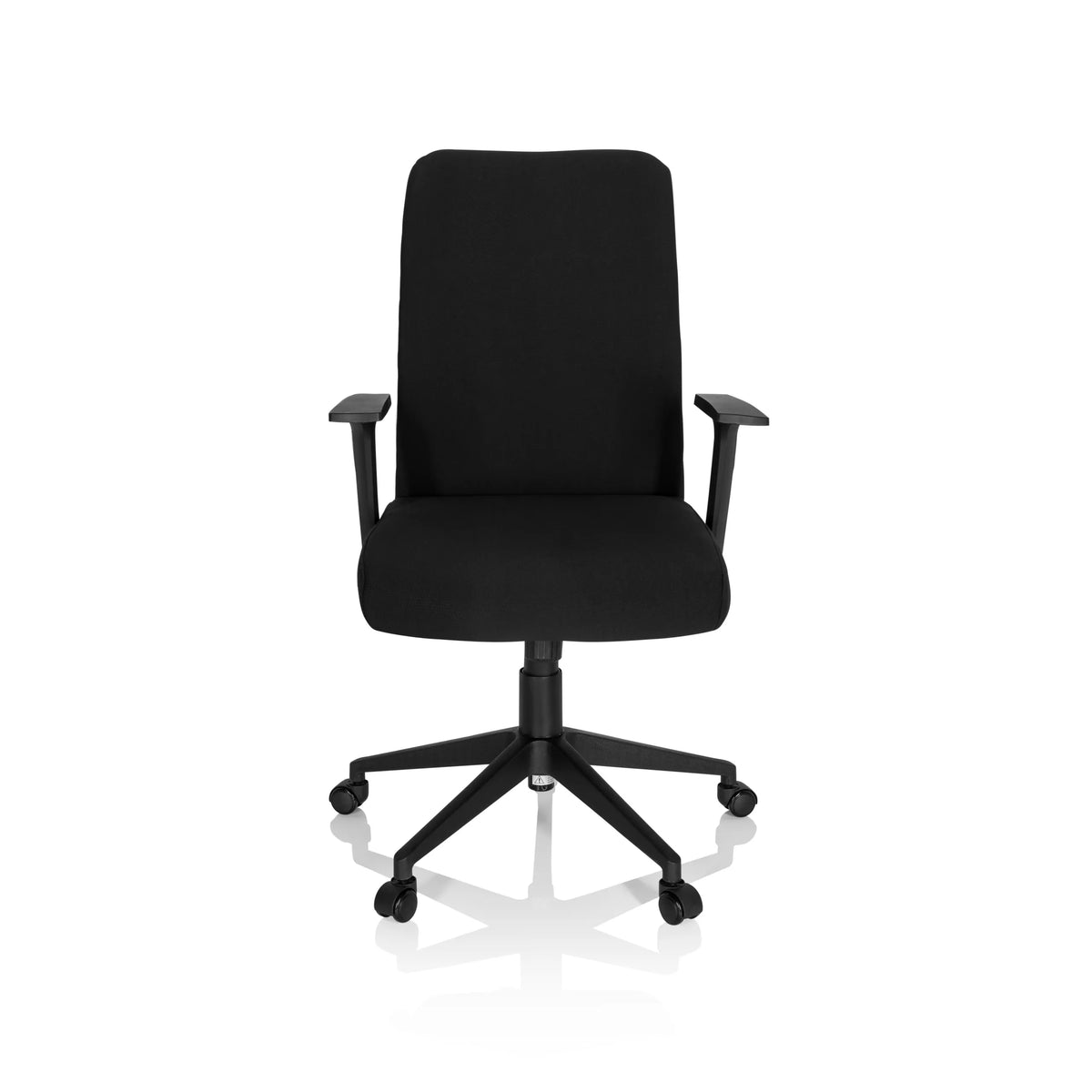 Sort Home Office kontorstol COSIO I med armlæn og femhjulet fodkryds fra hjh OFFICE – 360-graders visning (forfra 0°)
