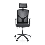 Sort Home Office kontorstol BRETON B med netryg, nakkestøtte og femhjulet fodkryds fra hjh OFFICE – 360-graders visning (forfra 0°)