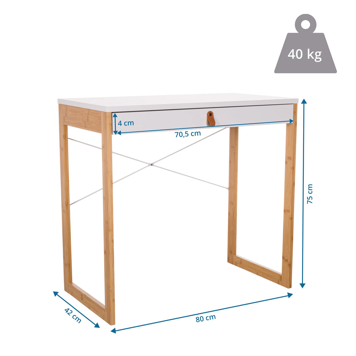 Måltegning af Skrivebord TAROLO II med 80 × 42 cm og 75 cm højde fra hjh LIVING