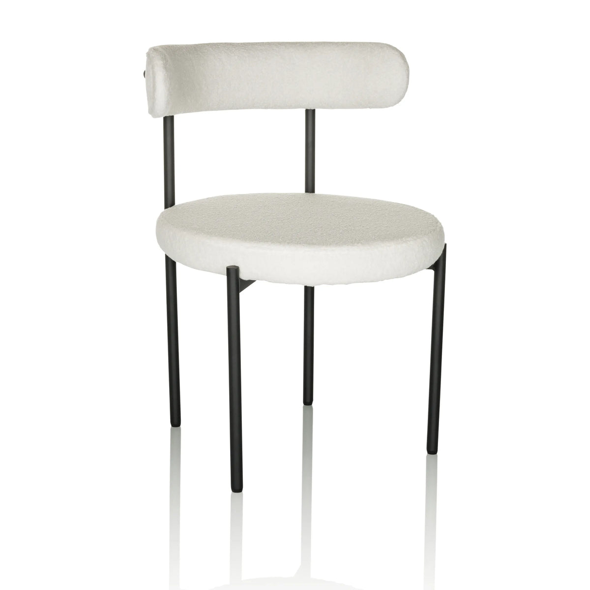 Hvid polstret stol TEDIO med afrundet sæde og ryglæn samt sorte ben fra hjh OFFICE – 360-graders visning (skråt forfra 30°)