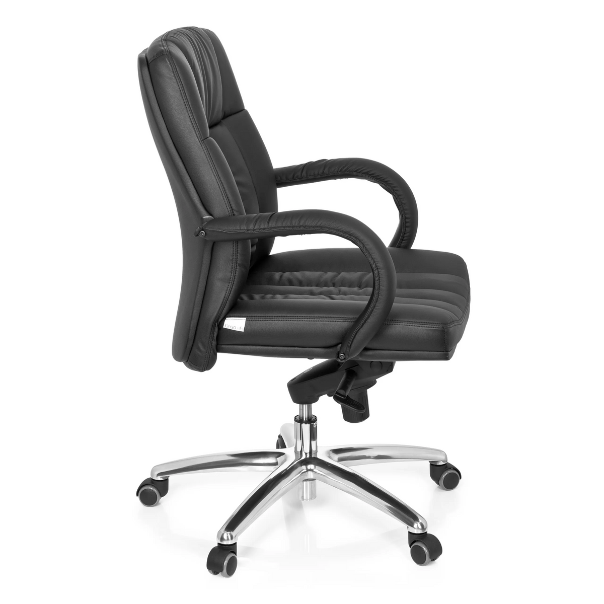 Sort drejestol XXL G 100 med quiltet polstring og femstjernet fodkryds med hjul fra hjh OFFICE – 360-graders visning (sideprofil 80°)