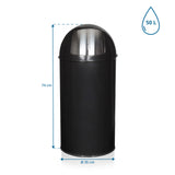Maßansicht des Mülleimers PUSH 50L mit einer Höhe von 74 cm und einem Durchmesser von 35 cm von hjh OFFICE