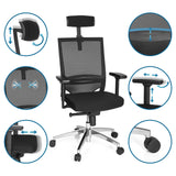 Verstellbare Details des Profi-Bürostuhls PORTO MAX HIGH mit Kopfstütze, Armlehnen und Netzrücken in Schwarz von hjh OFFICE