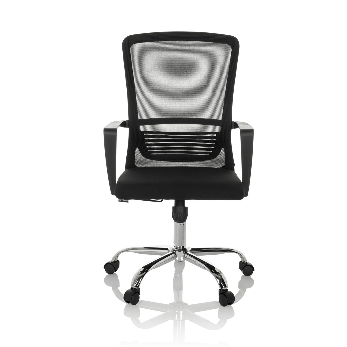 Sort Home Office kontorstol STAR-TEC S med mesh-ryglæn og femhjulet fodkryds fra hjh OFFICE – 360-graders visning (forfra 0°)