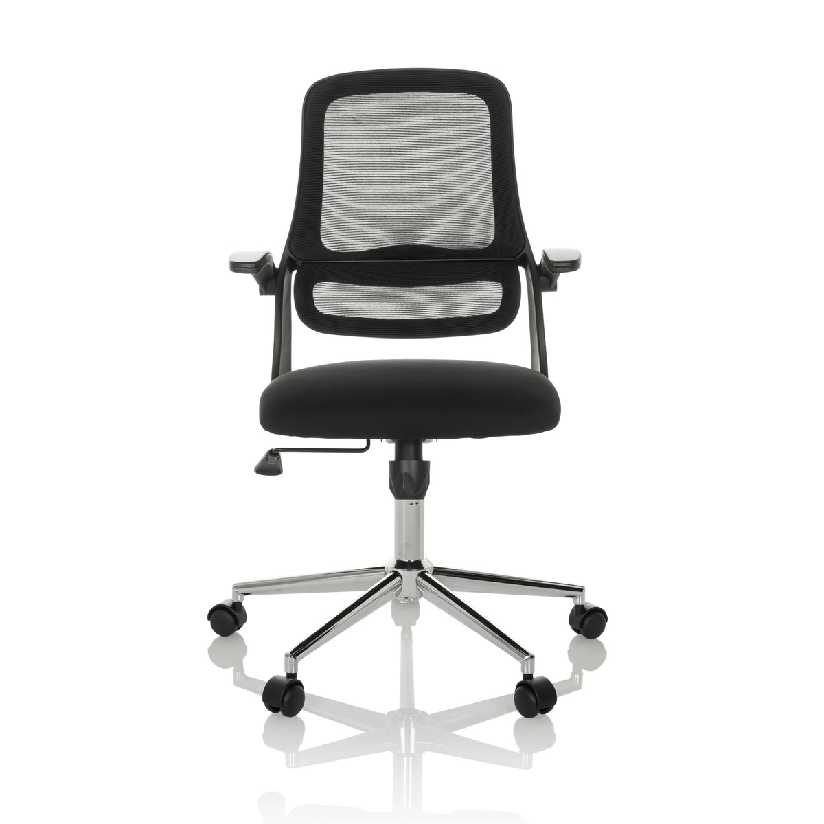 Sort Home Office kontorstol MIKO B ECO med netryg og femstjernet fodkryds med hjul fra hjh OFFICE – 360-graders visning (forfra 0°)