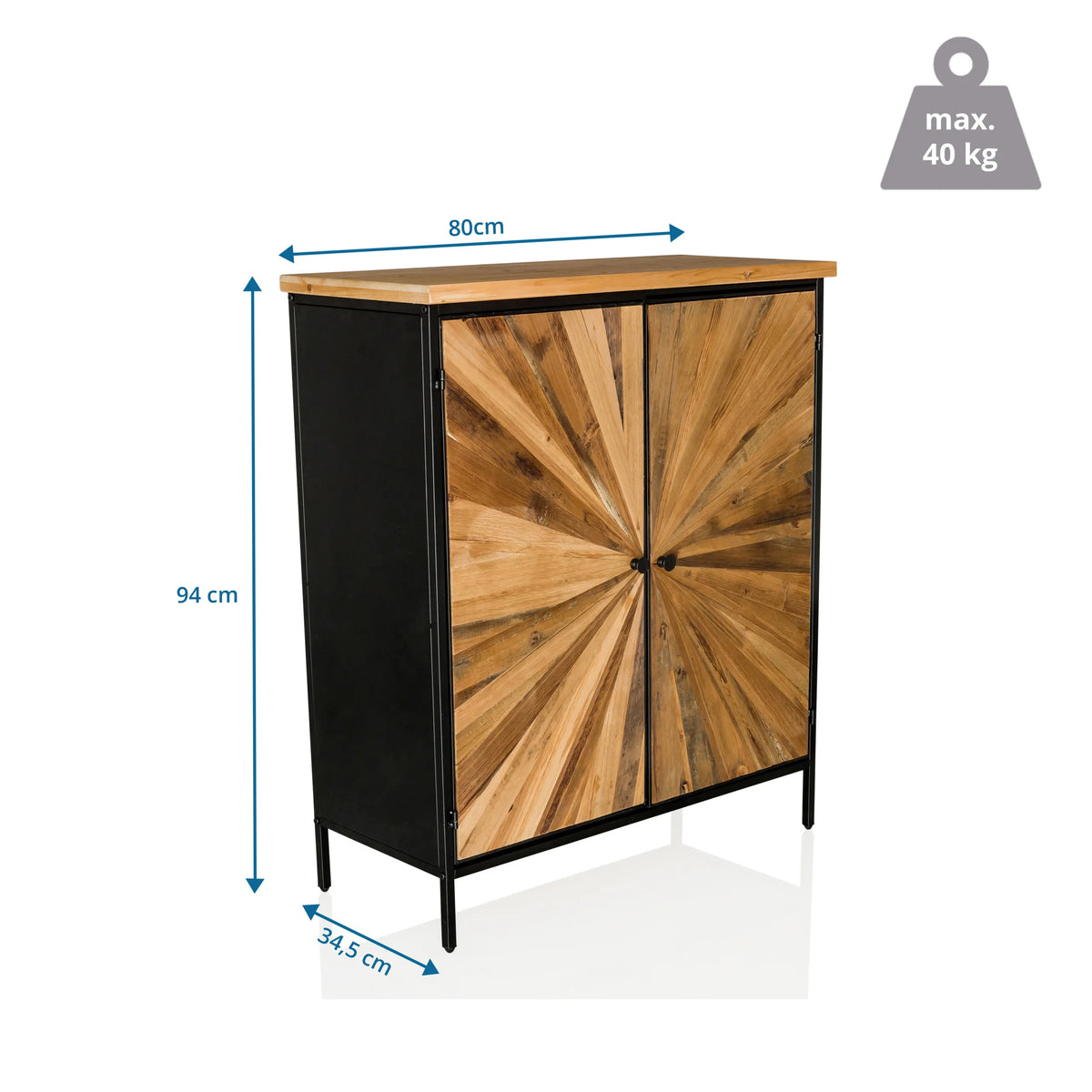 Målvisning af Kommode SANTJAGO BLACK SUN XL med 80 × 94 cm og en belastning på 40 kg fra hjh LIVING