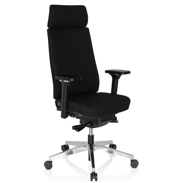 Profi-Bürostuhl MOVE-TEC PRO 3D mit schwarzem Stoffbezug, Kopfstütze und silbernem Fußkreuz von hjh OFFICE
