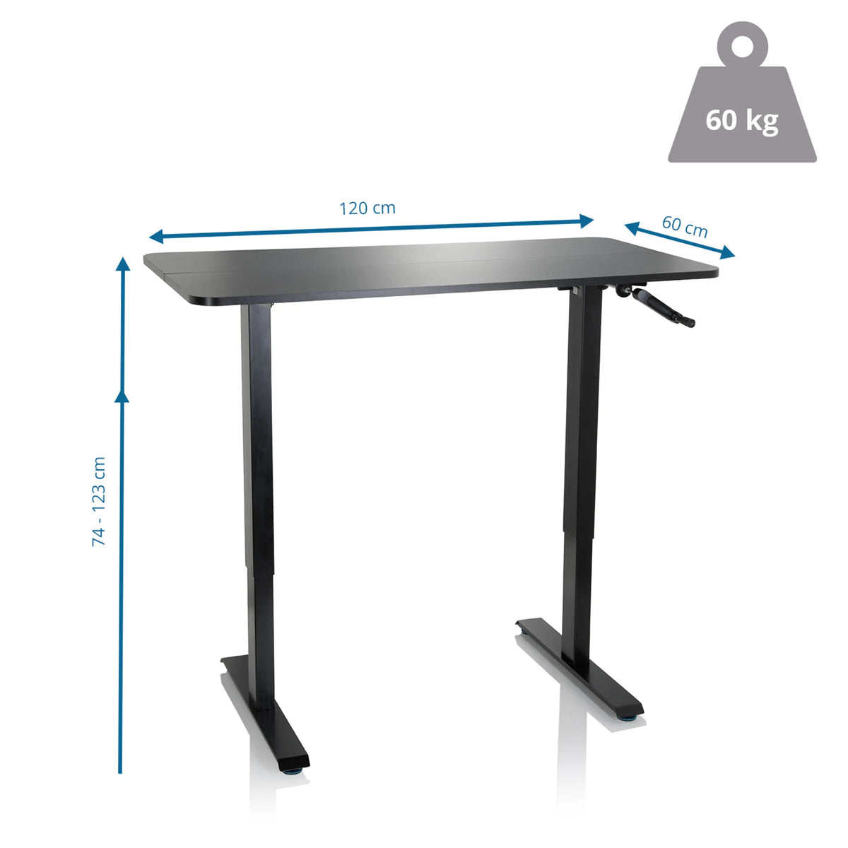 Måltegning af Ståskrivebord STAND CR med 120 x 60 cm og en bæreevne på 60 kg fra hjh OFFICE