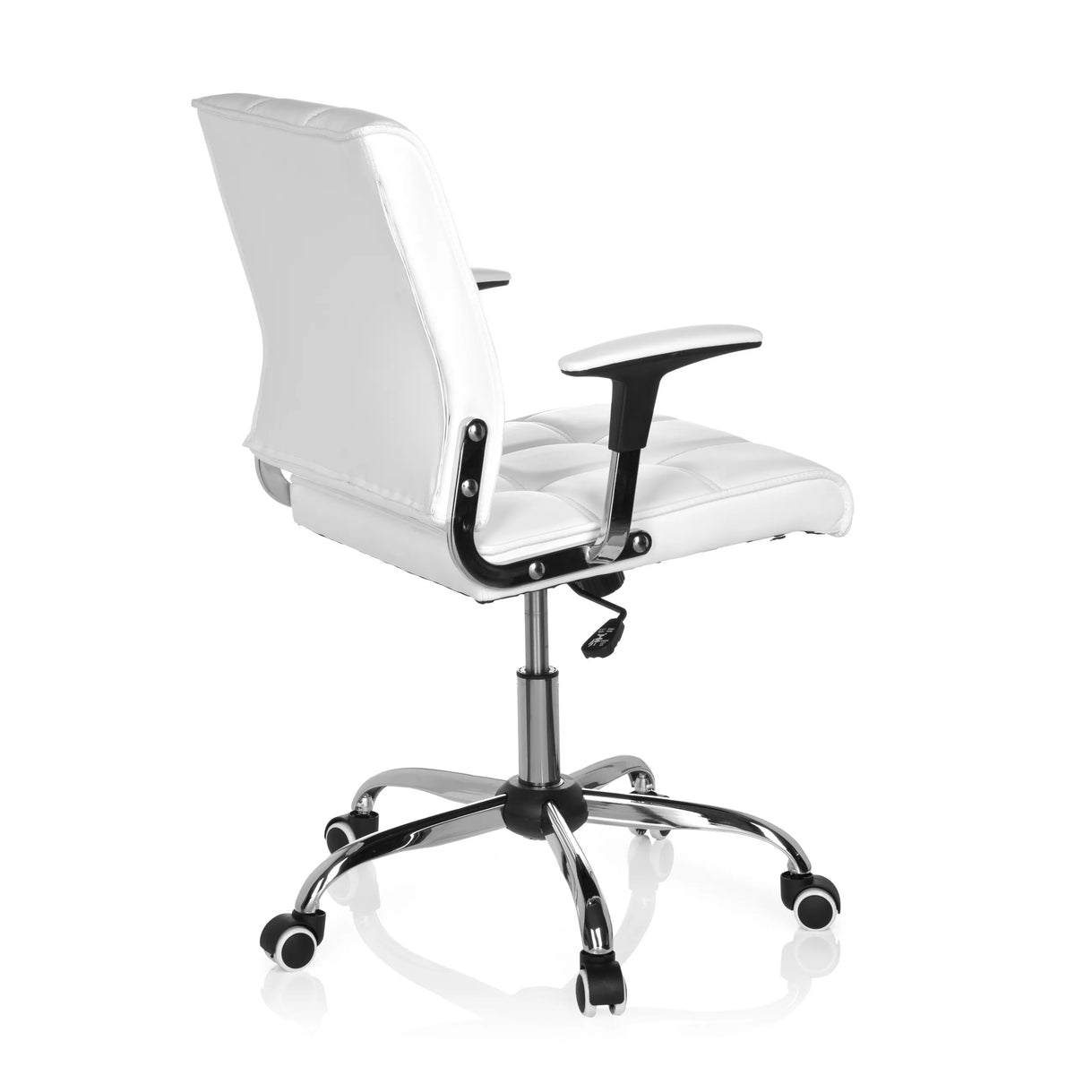 Hvid Home Office kontorstol ERNESTO med quiltet polstring og femhjulet fodkryds fra hjh OFFICE – 360-graders visning (skråt bagfra 120°)