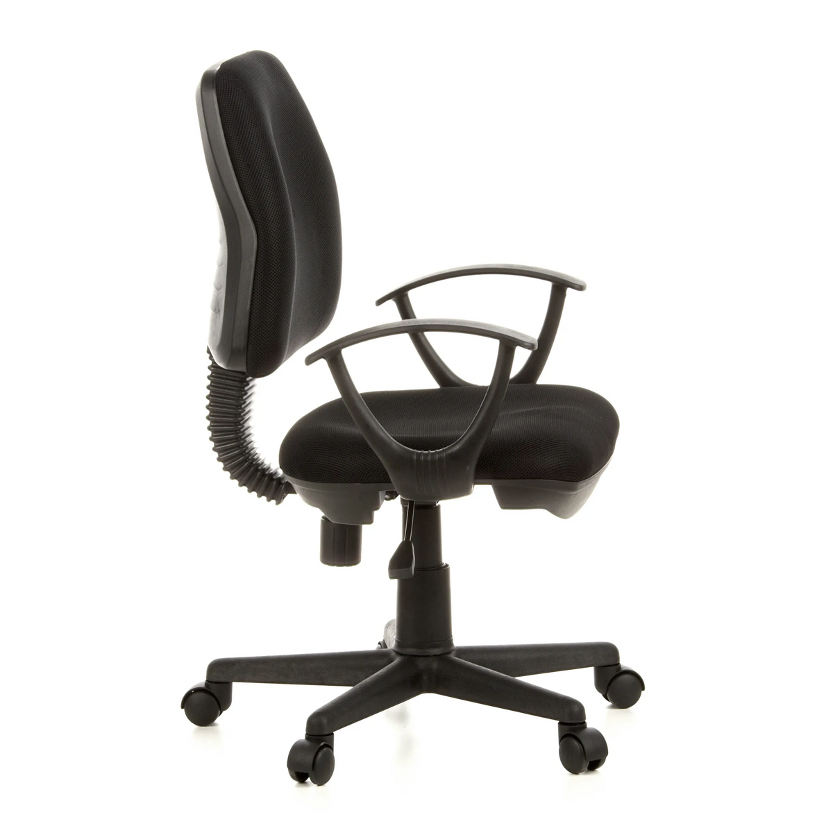Sort Home Office kontorstol CITY 10 med netryg, armlæn og femstjernet fodkryds med hjul fra hjh OFFICE – 360-graders visning (sideprofil 80°)