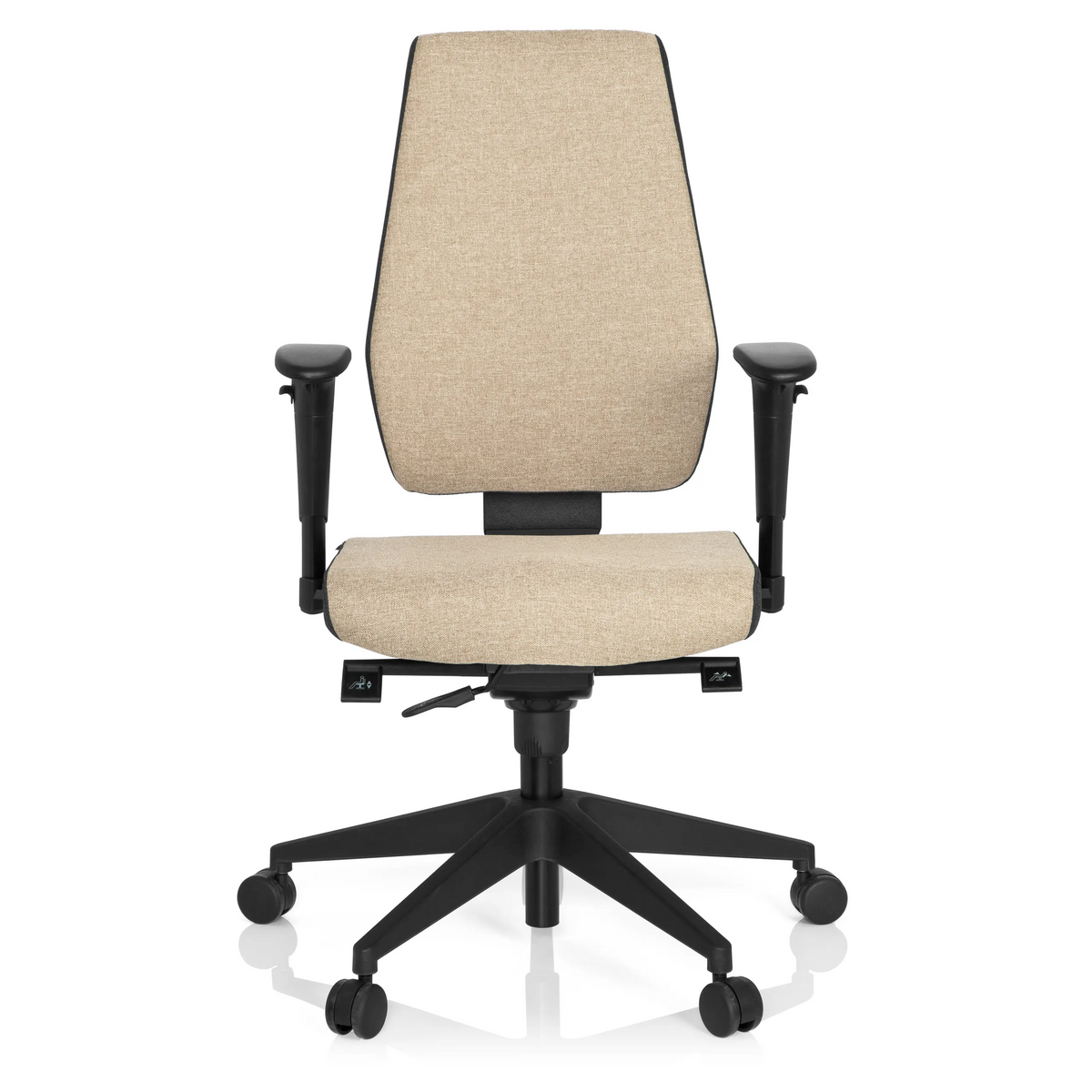 Beige Professionel kontorstol PRO-TEC 500 med armlæn og et sort femstjernet understel med hjul fra hjh OFFICE – 360-graders visning (forfra 0°)