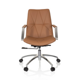 Kamelfarvet Home Office kontorstol SARANTO II med syninger og femhjulet fodkryds fra hjh OFFICE – 360-graders visning (forfra 0°)