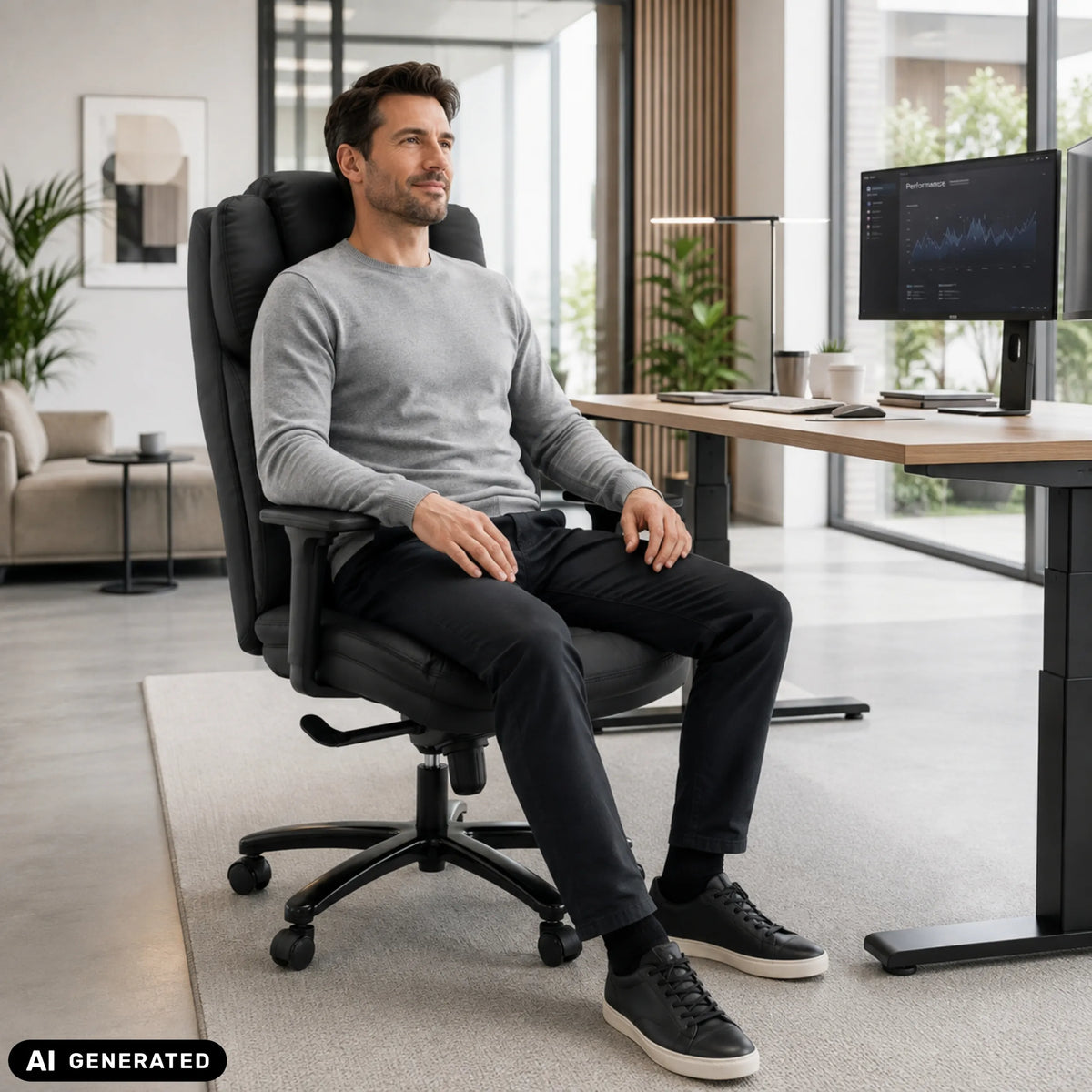 XXL Pullmann Gen2 drejestol i sort kunstlæder med høj ryglæn og armlæn fra hjh OFFICE